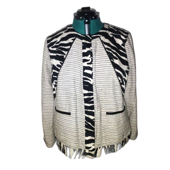 Chicos 3/XL Jacket White Black Lined Zebra Print Cotton Linen Mob Wife - Picture 1 of 6